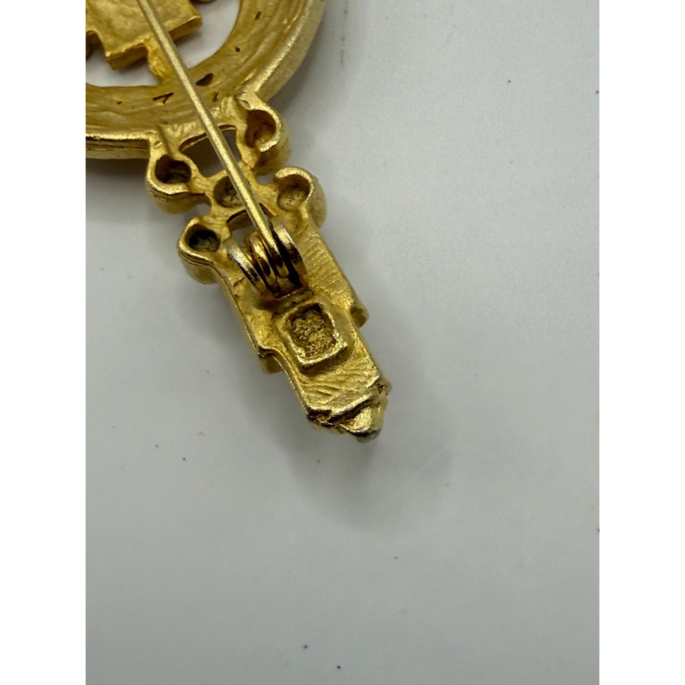 Vintage Matte Gold Tone Geometric Bar Brooch Textured Beaded Design Accessory - Picture 7 of 10